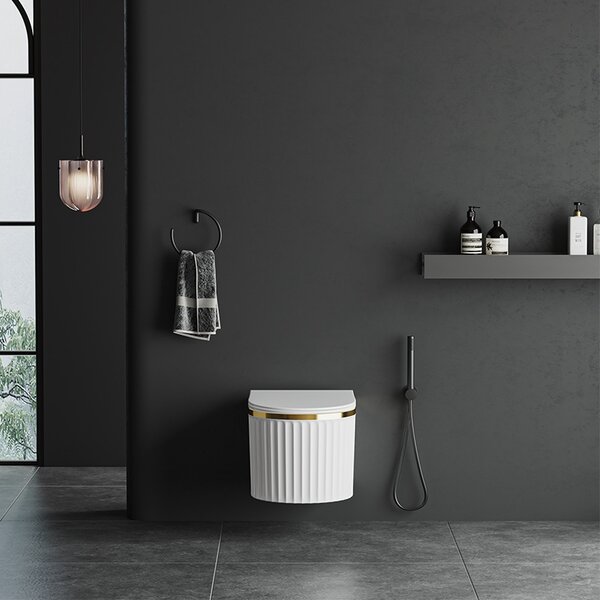 Hydrosan Závesná WC misa so SoftClose sedadlom LUMA WH GL RIM 03, biela/zlatý lem