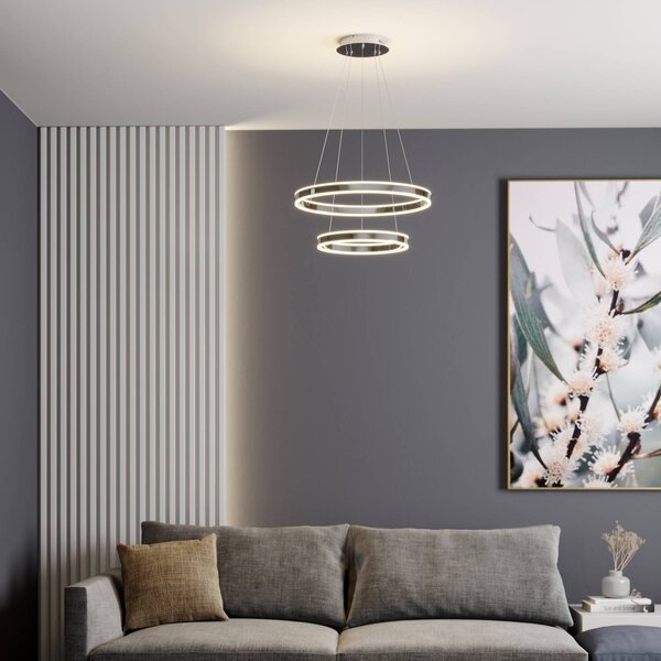Závesné svietidlo Lucande LED Lyani, 60 cm, 2 svetlá, chróm, stmievateľné, Chrómová / strieborná, Obývacia izba / jedáleň, kov, Moderný, Závesné svietidlo