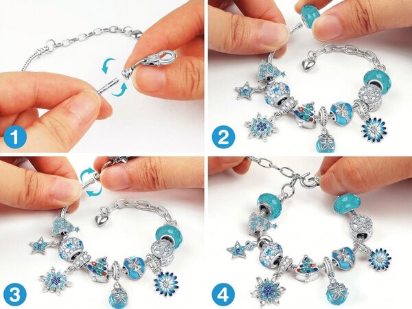 Adventný kalendár BLUE DIAMONDS s náramkami, retiazkami a príveskami, modrá/strieborná