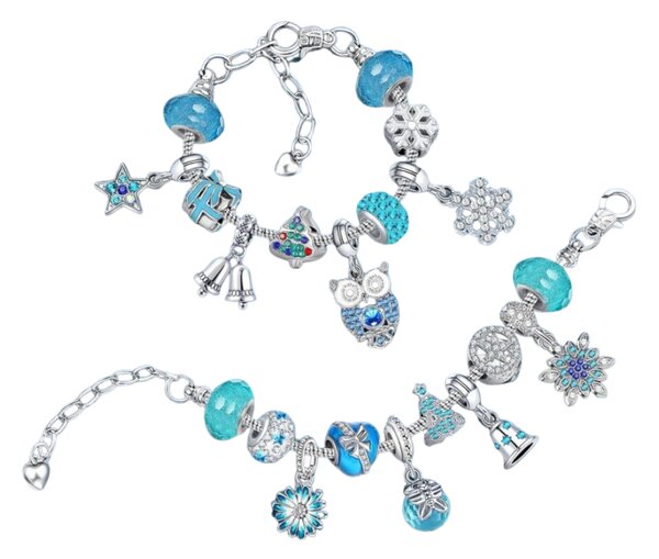 Adventný kalendár BLUE DIAMONDS s náramkami, retiazkami a príveskami, modrá/strieborná
