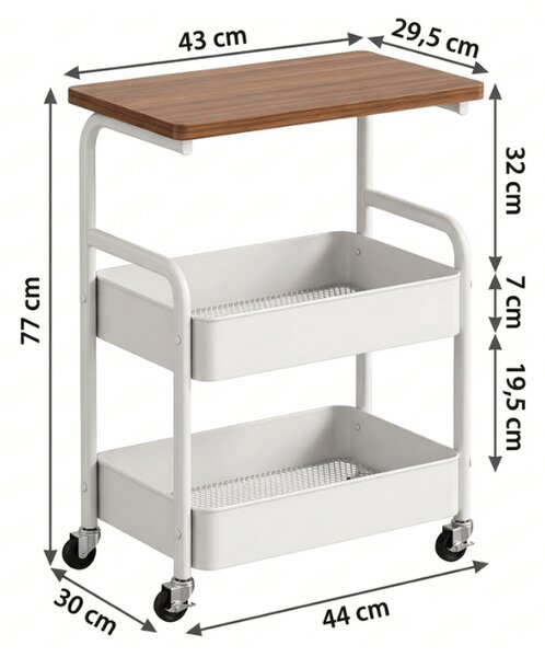 Odkladací stolík na kolieskach NEXORA 77x43 cm, biely