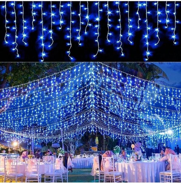 Vianočné svetielka LED záclona FLASH modrá 300 LED
