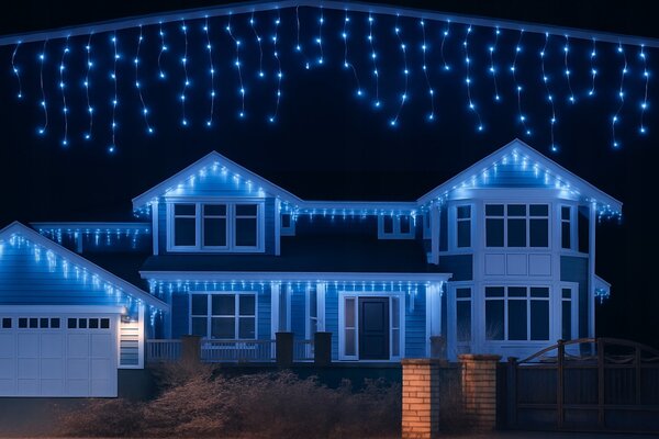 Vianočné svetielka LED záclona FLASH modrá 300 LED