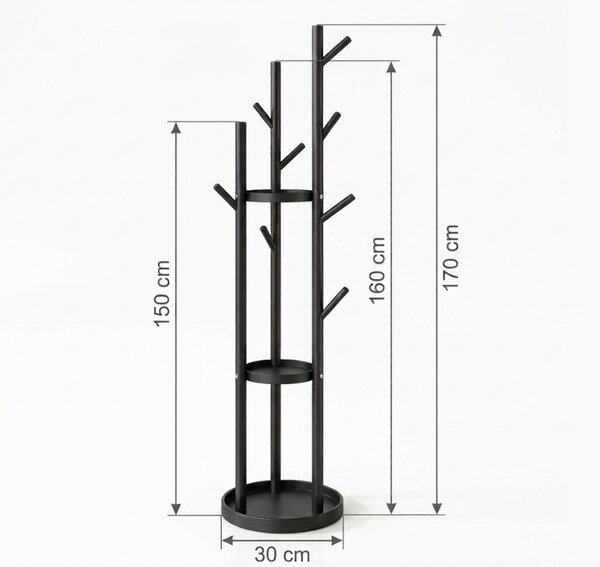 Stojanový vešiak TREES 170 cm, čierny