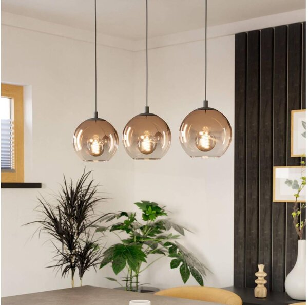 Eglo 901924 - Závesný luster ARISCANI na lane 3xE27/60W/230V čierna/béžová/dymová