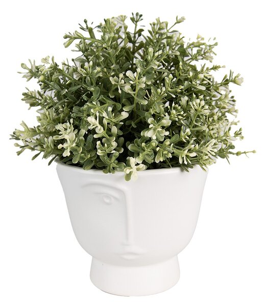 Biely keramický obal na kvetináč s polovicou tváre Facia M - Ø 14*12 cm - Clayre & Eef