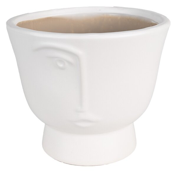 Biely keramický obal na kvetináč s polovicou tváre Facia M - Ø 14*12 cm - Clayre & Eef