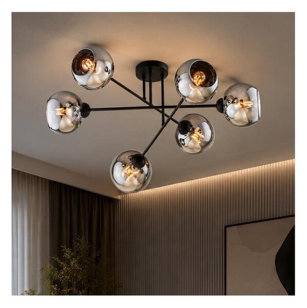 Brilagi - Prisadený luster DIOR 6xE27/60W/230V čierna/dymovo šedá