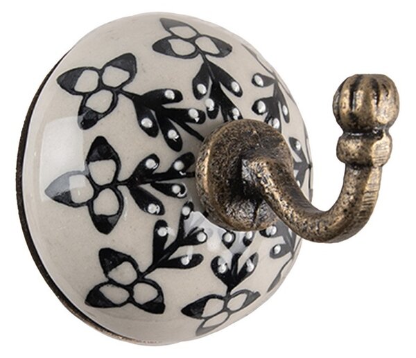 Bronzový antik nástenný háčik s porcelánovou knopkou - Ø 6*7 cm - Clayre & Eef