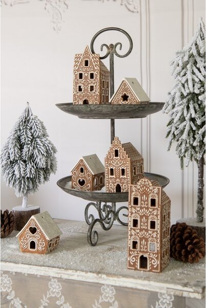 Porcelánový svietnik perníková chalúpka Gingerbread House - 8*7*7 cm - Clayre & Eef