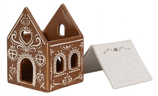 Porcelánový svietnik perníková chalúpka Gingerbread House - 7*6*9 cm - Clayre & Eef