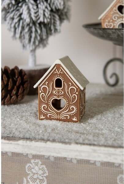 Porcelánový svietnik perníková chalúpka Gingerbread House - 7*6*9 cm - Clayre & Eef