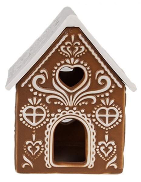Porcelánový svietnik perníková chalúpka Gingerbread House - 7*6*9 cm - Clayre & Eef