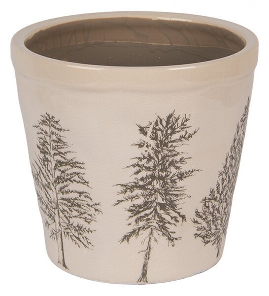 Béžový obal na kvetináč so stromčekmi Natural Pine Trees L - Ø 15*14 cm - Clayre & Eef
