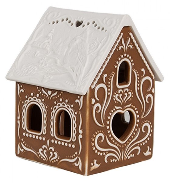 Porcelánový svietnik perníková chalúpka Gingerbread House - 7*6*9 cm - Clayre & Eef