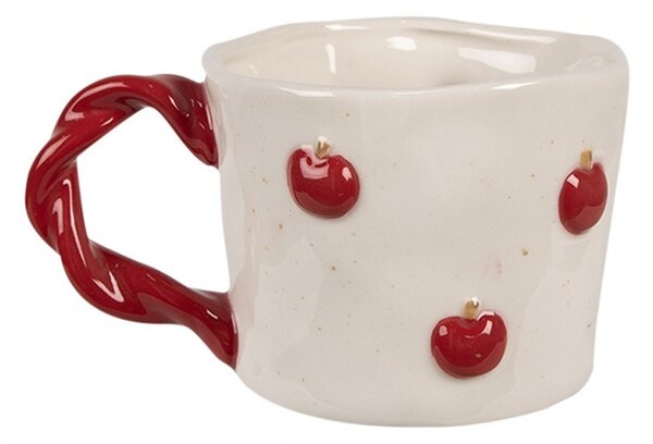 Béžový keramický hrnec s jablíčky Jablka - 13*9*7 cm / 200 ml - Clayre & Eef