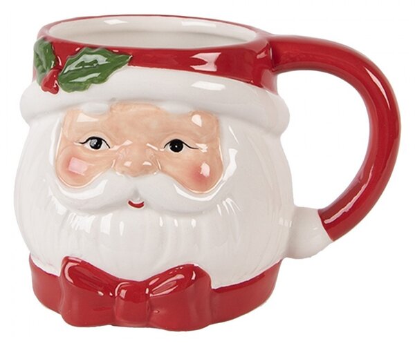 Bielo-červený keramický hrnček Santa Claus - 13*10*9 cm / 300 ml - Clayre & Eef