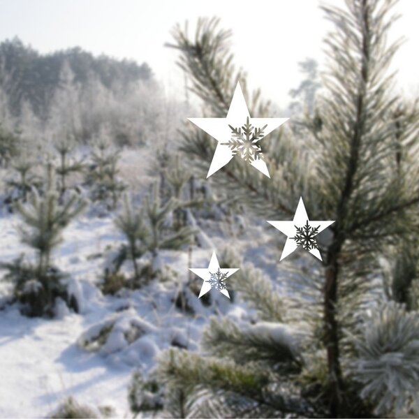 Hvězda s vločkou - vánoční samolepky na okno purpurová