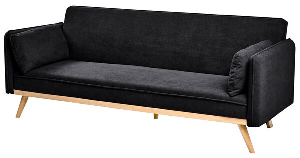 Rozkladacia pohovka čierna látková čalúnená vhodná na spanie minimalistický štýl