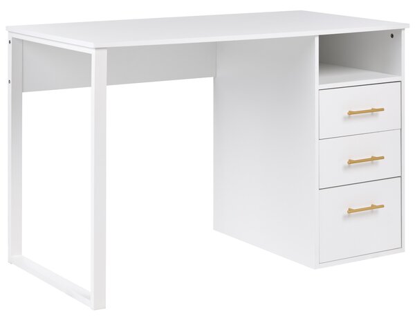 Písací stôl biely drevotrieska 120 x 60 cm so zásuvkami minimalistický dizajn domáca kancelária