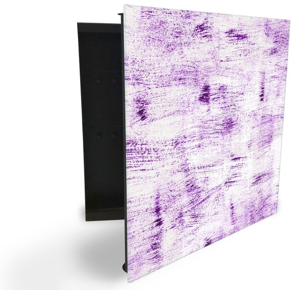 Glasdekor skrinka na kľúče - fialovo maľovaná textúra - Ľavé / Biela