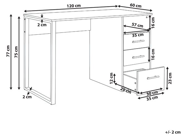 Písací stôl biely drevotrieska 120 x 60 cm so zásuvkami minimalistický dizajn domáca kancelária