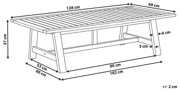Záhradný konferenčný stolík svetlé akáciové drevo 128 x 69 cm rustikálny dizajn záhrada terasa balkón