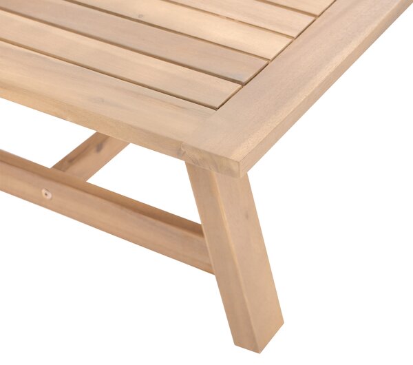 Záhradný konferenčný stolík svetlé akáciové drevo 128 x 69 cm rustikálny dizajn záhrada terasa balkón