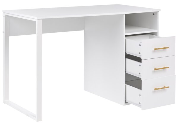 Písací stôl biely drevotrieska 120 x 60 cm so zásuvkami minimalistický dizajn domáca kancelária
