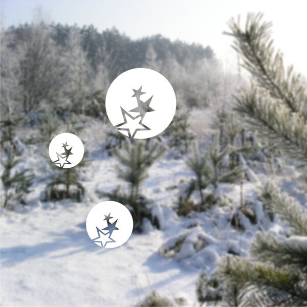 Koule s hvězdami - vánoční samolepky na okno strieborná
