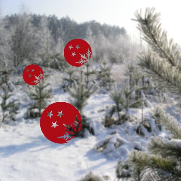 Koule s vločkou a hvězdami - vánoční samolepky na okno azúrová