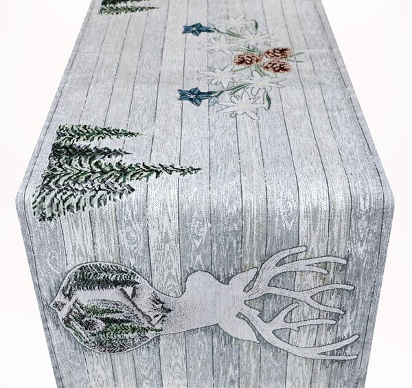 Gobelínový behúň na stôl Jeleň šedý Chenille IT027 Farba Šedá Rozmery 40x130 cm
