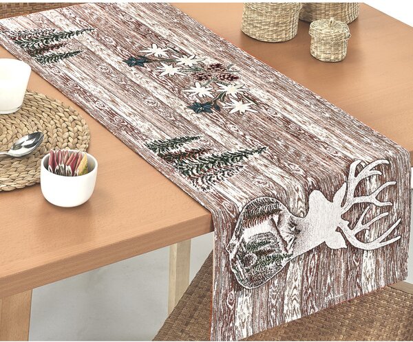 Gobelínový behúň na stôl Jeleň hnedý Chenille IT027 Farba Hnedá Rozmery 40x130 cm