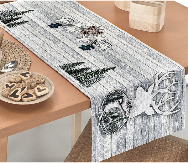 Gobelínový behúň na stôl Jeleň šedý Chenille IT027 Farba Šedá Rozmery 40x130 cm