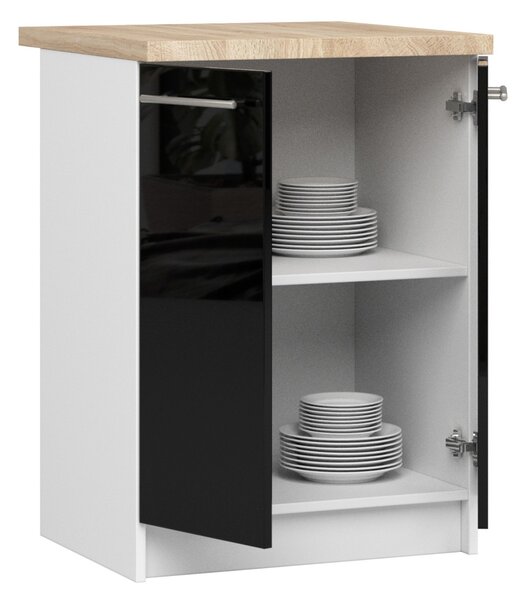 Ak furniture Kuchynská skrinka Olivie S 60 cm 2D biela/čierny lesk/dub sonoma