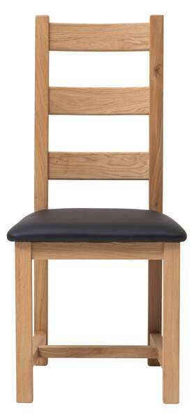 Dubová olejovaná a voskovaná stolička Ladder Back čierna koženka