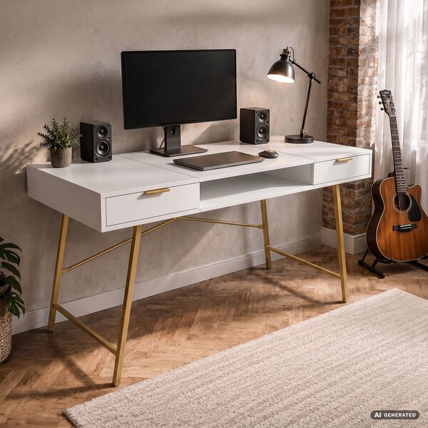 Ak furniture Písací stôl Arden 120 cm biely/zlatý