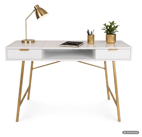 Ak furniture Písací stôl Arden 120 cm biely/zlatý