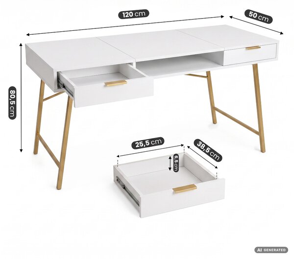 Ak furniture Písací stôl Arden 120 cm biely/zlatý