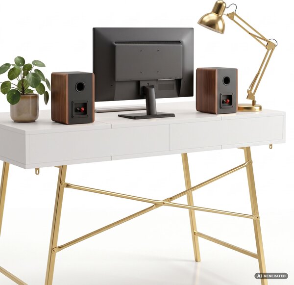 Ak furniture Písací stôl Arden 120 cm biely/zlatý