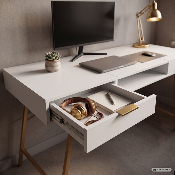 Ak furniture Písací stôl Arden 120 cm biely/zlatý