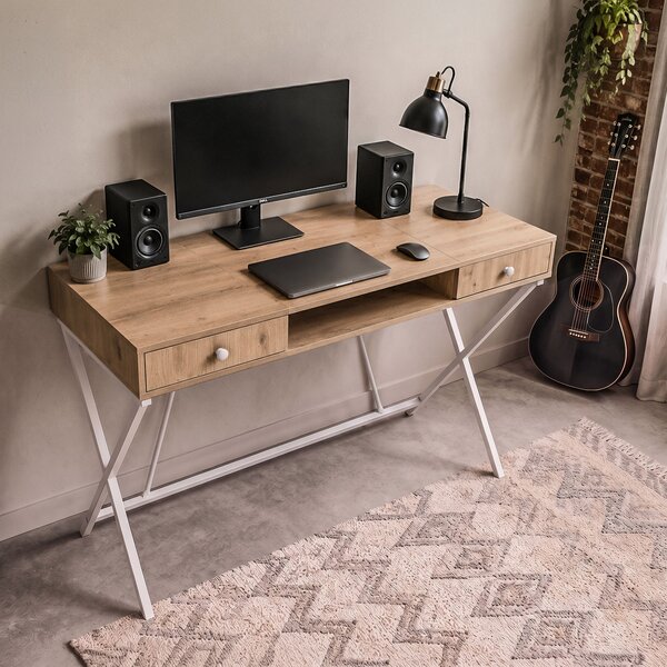 Ak furniture Písací stôl Crossline 120 cm biely/dub Artisan