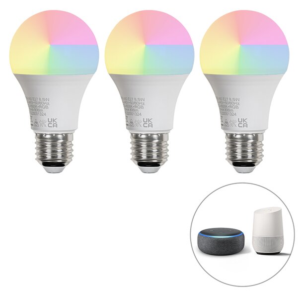 Sada 3 inteligentných LED žiaroviek E27 A60 matná RGBW 8,5W 806lm 2700K