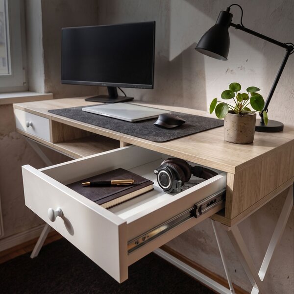 Ak furniture Písací stôl Crossline 120 cm biely/dub Sonoma