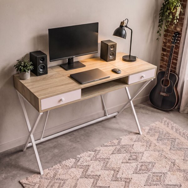 Ak furniture Písací stôl Crossline 120 cm biely/dub Sonoma