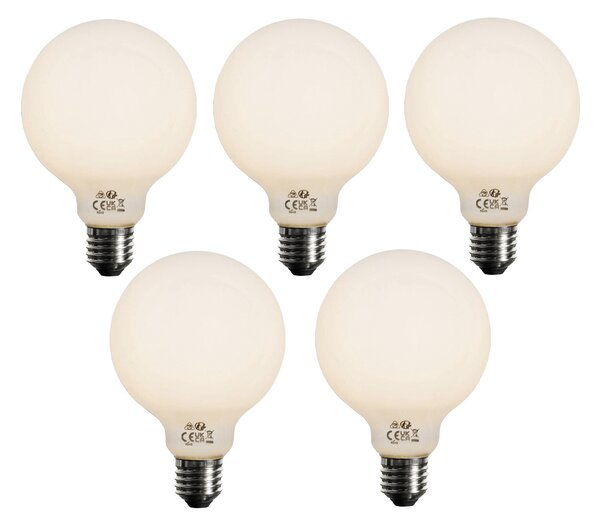 Sada 5 stmievateľných LED žiaroviek E27 opálových G95 5W 450lm 3000K