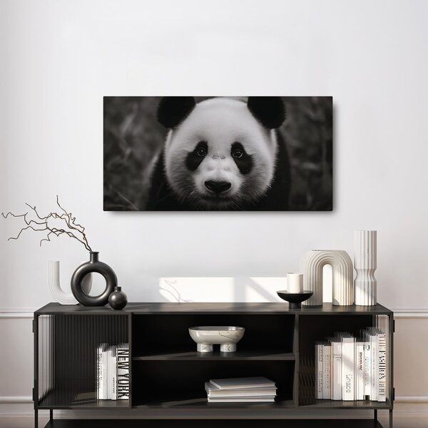 Obraz čiernobiela panda s úsmevom