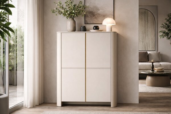 Vysoká komoda Sorrenti 103 cm - kašmírová / zlatá