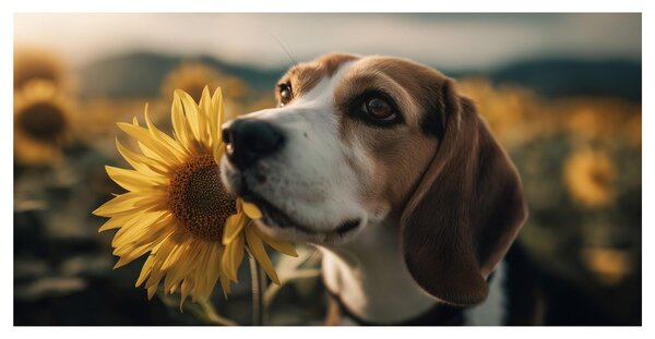 Obraz beagle so slnečnicou