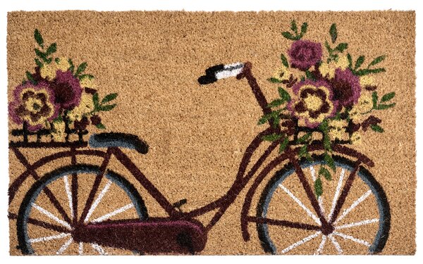 Rohožka prírodné kokosové vlákno 40 x 60 cm protišmyková spodná strana PVC rohož s motívom bicykla